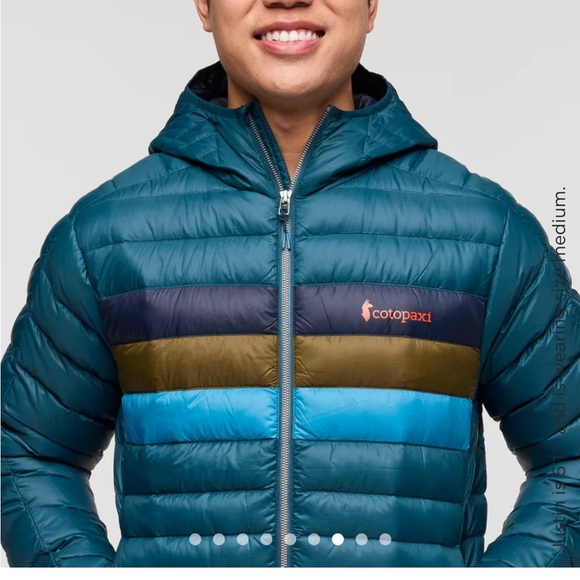 Cotopaxi Men’s XL Fuego Hooded Down Puffer Jacket Blue Abyss Stripes NWT - Picture 13 of 15